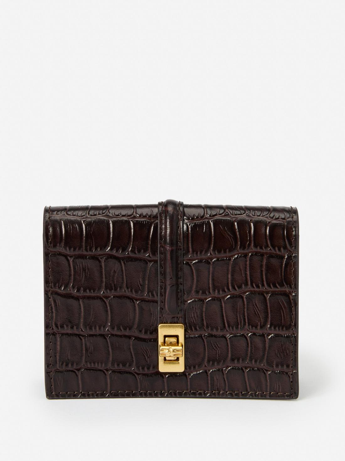 J.McLaughlin Dinah Leather Card Holder In Crocodile Dark Brown | Women Shoes &amp; Accessories