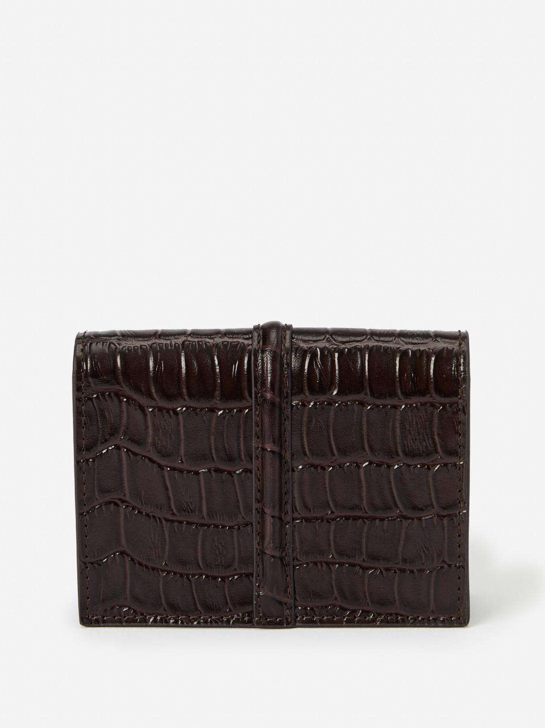 J.McLaughlin Dinah Leather Card Holder In Crocodile Dark Brown | Women Shoes &amp; Accessories