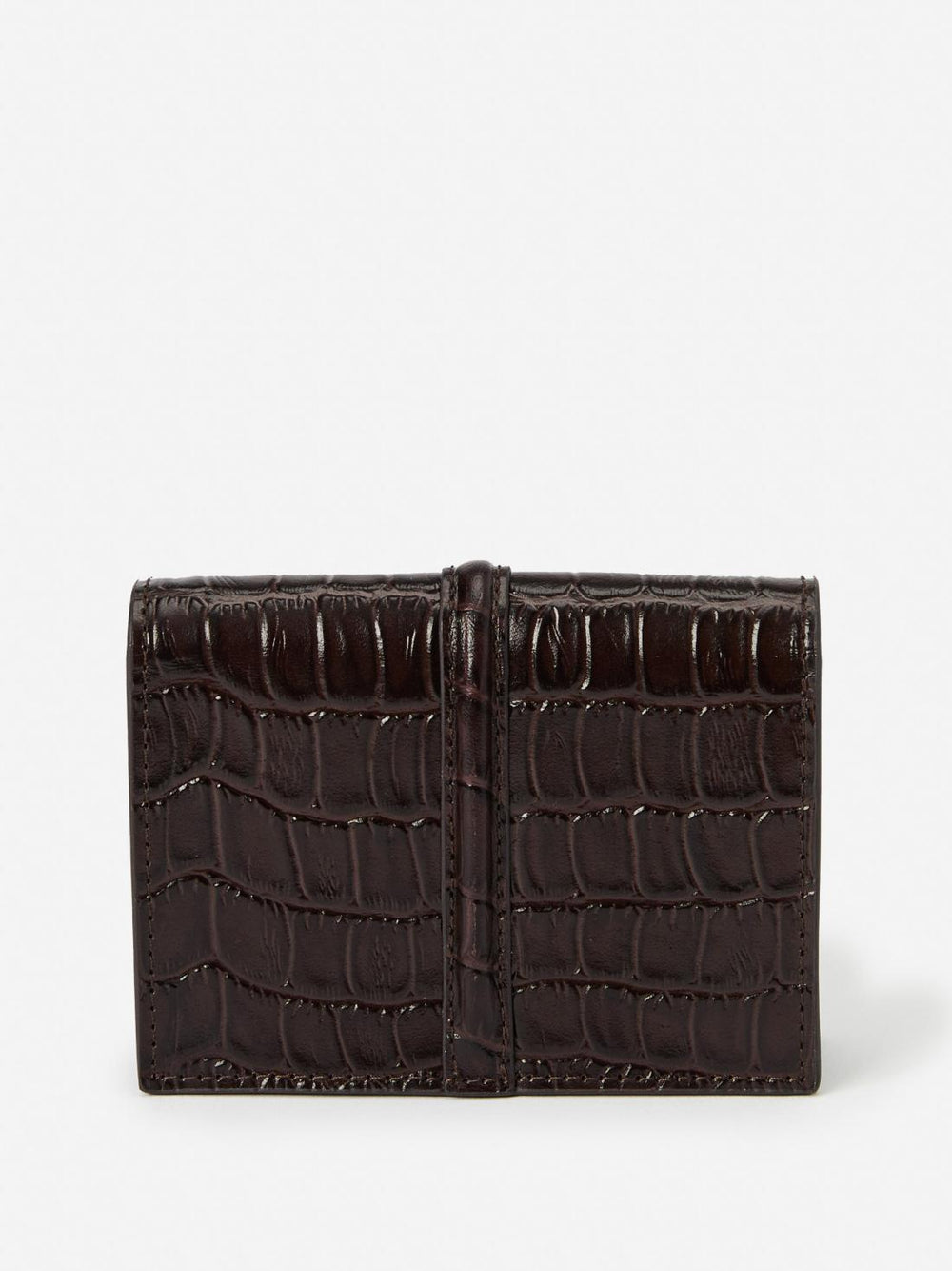 J.McLaughlin Dinah Leather Card Holder In Crocodile Dark Brown | Women Shoes &amp; Accessories