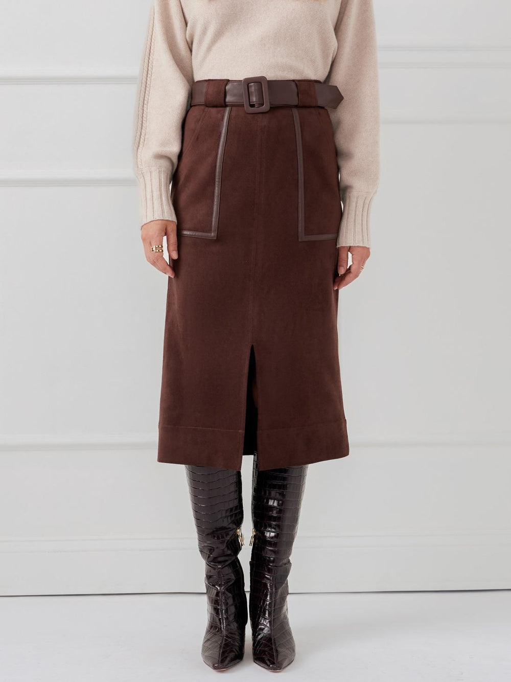 J.McLaughlin Finnian Faux Suede Skirt Mocha | Women Skirts