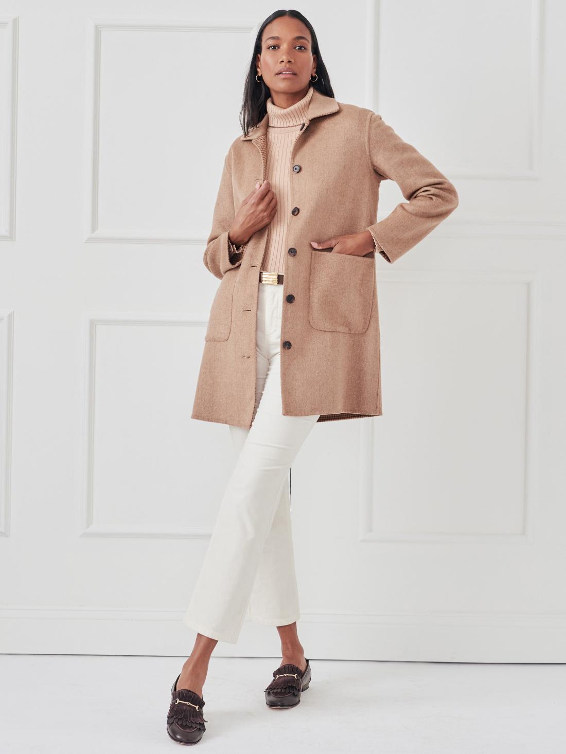 J.McLaughlin Frade Reversible Coat In Herringbone Tan | Women Coats