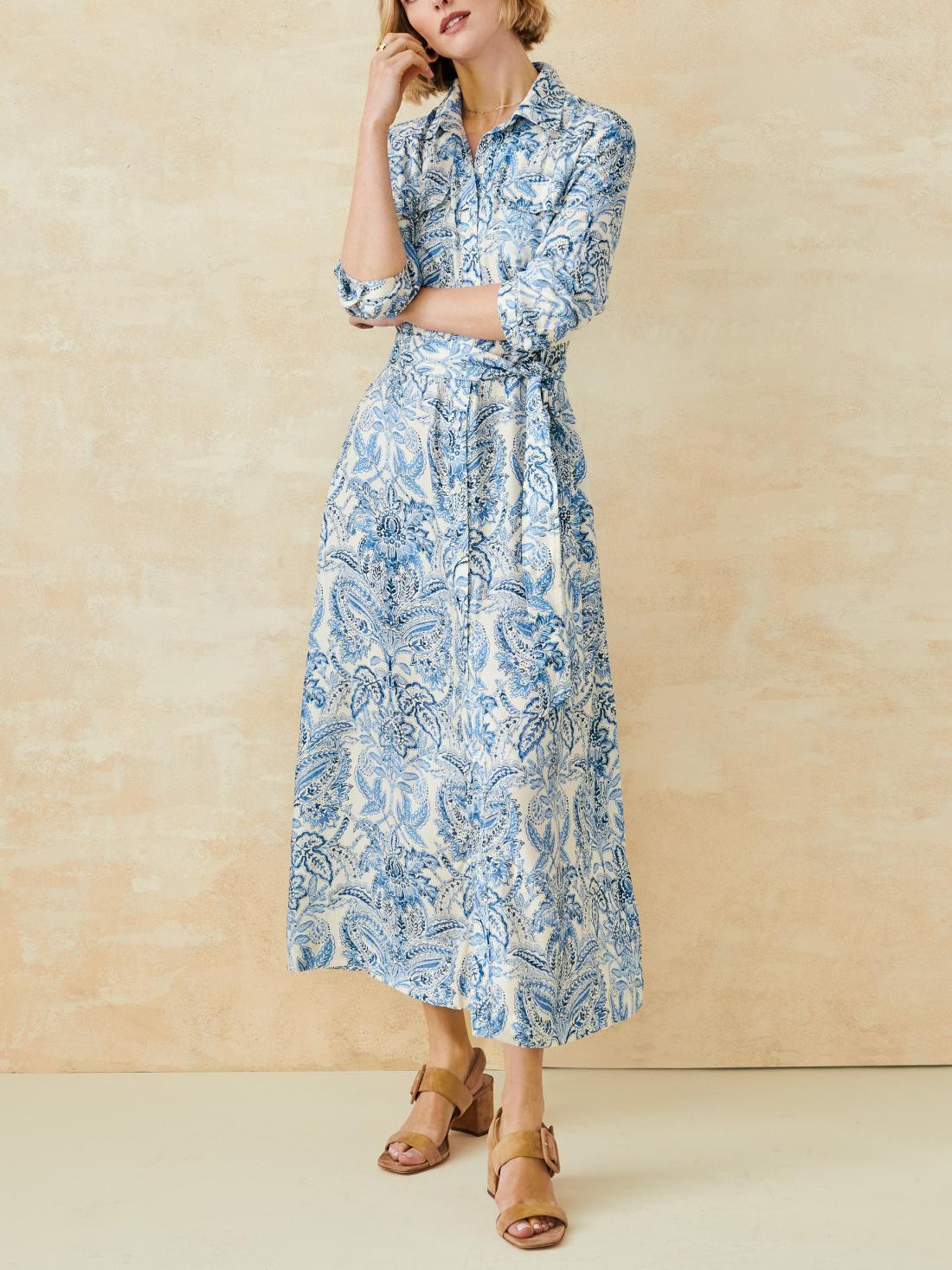 J.McLaughlin Freda Dress In Paisley Flourish Off White/dark Blue | Women Dresses