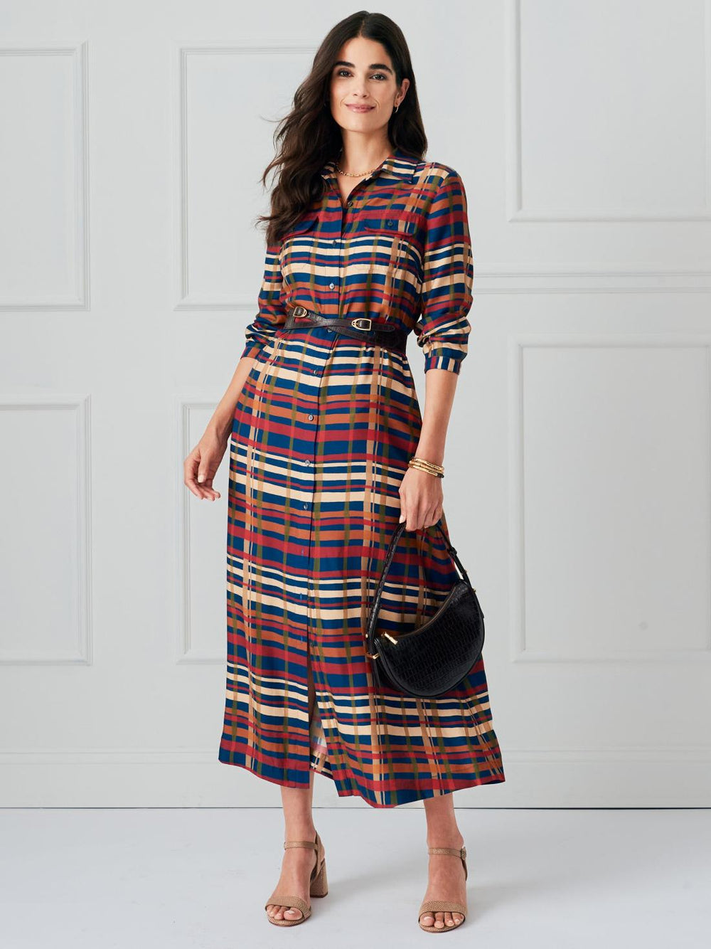 J.McLaughlin Freda Dress In Plaid Flourish Navy/multi | Women Dresses