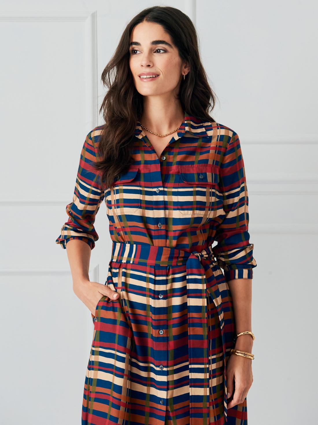 J.McLaughlin Freda Dress In Plaid Flourish Navy/multi | Women Dresses