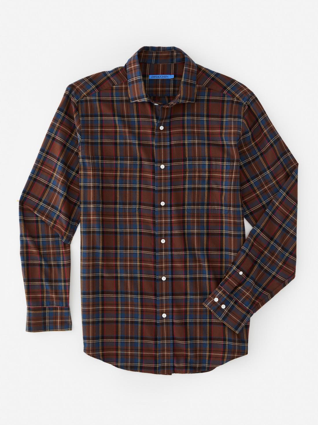 J.McLaughlin Glenmere Classic Fit Flannel Shirt In Plaid Brown/red/gold/blue | Men Shirts