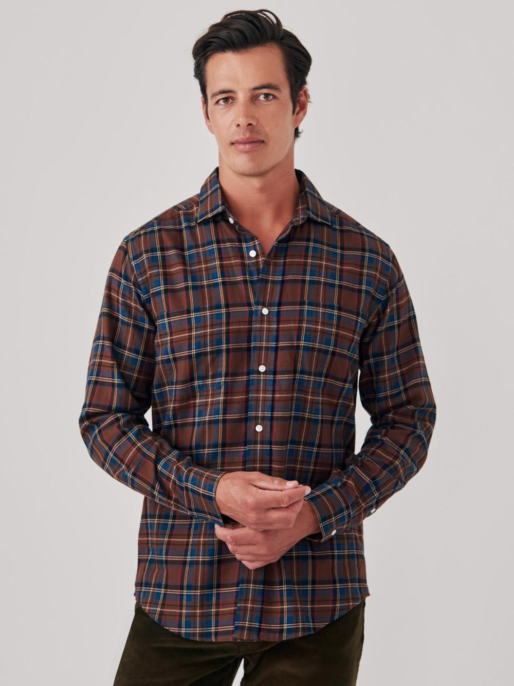 J.McLaughlin Glenmere Classic Fit Flannel Shirt In Plaid Brown/red/gold/blue | Men Shirts