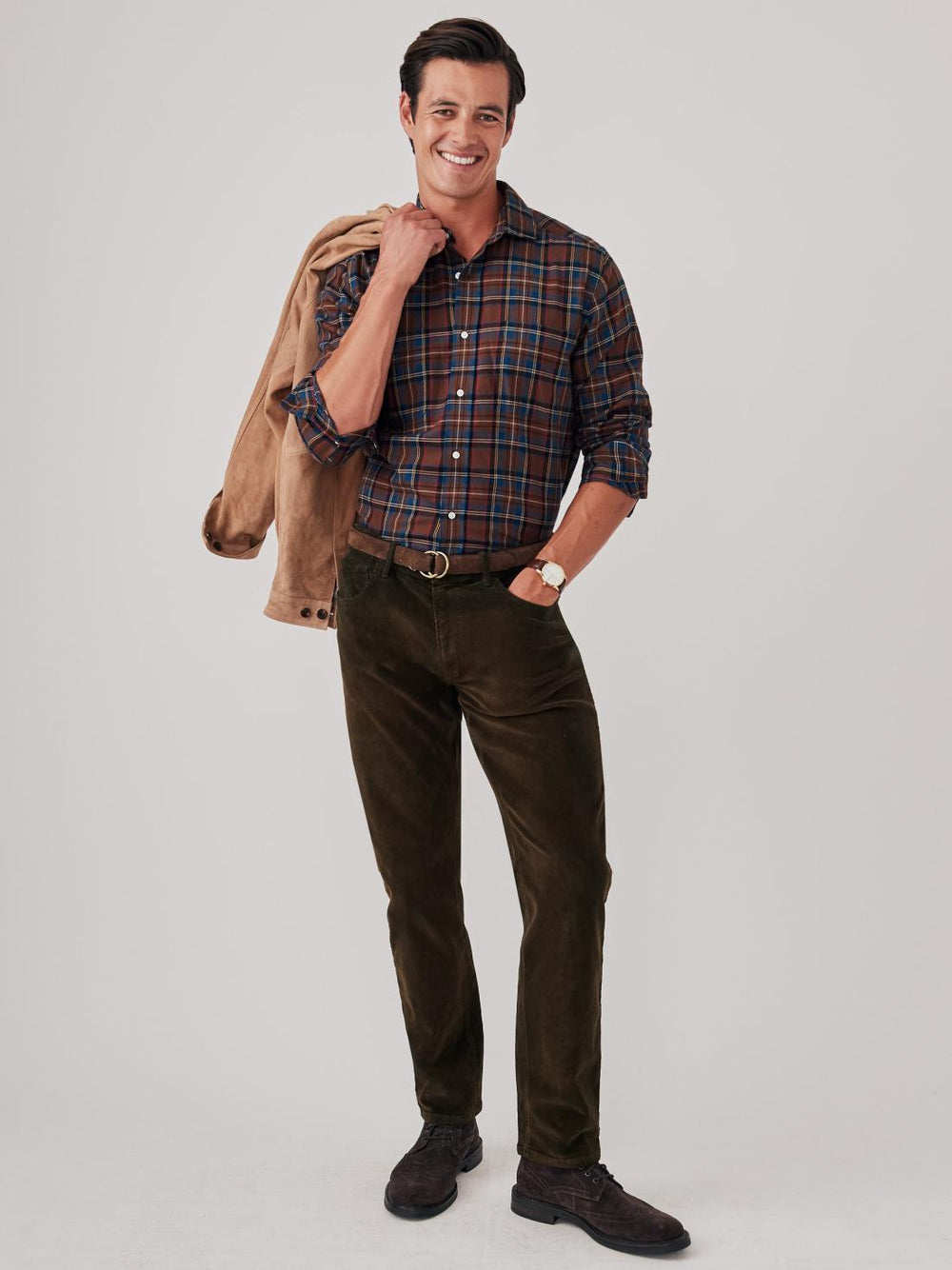 J.McLaughlin Glenmere Classic Fit Flannel Shirt In Plaid Brown/red/gold/blue | Men Shirts