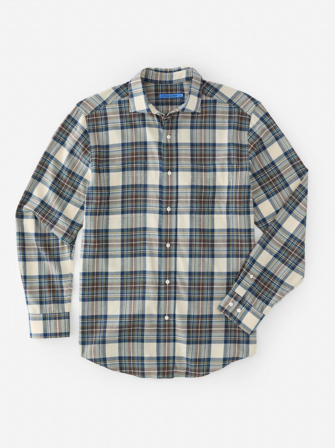 J.McLaughlin Glenmere Classic Fit Flannel Shirt In Plaid Ecru/brown/blue | Men Shirts