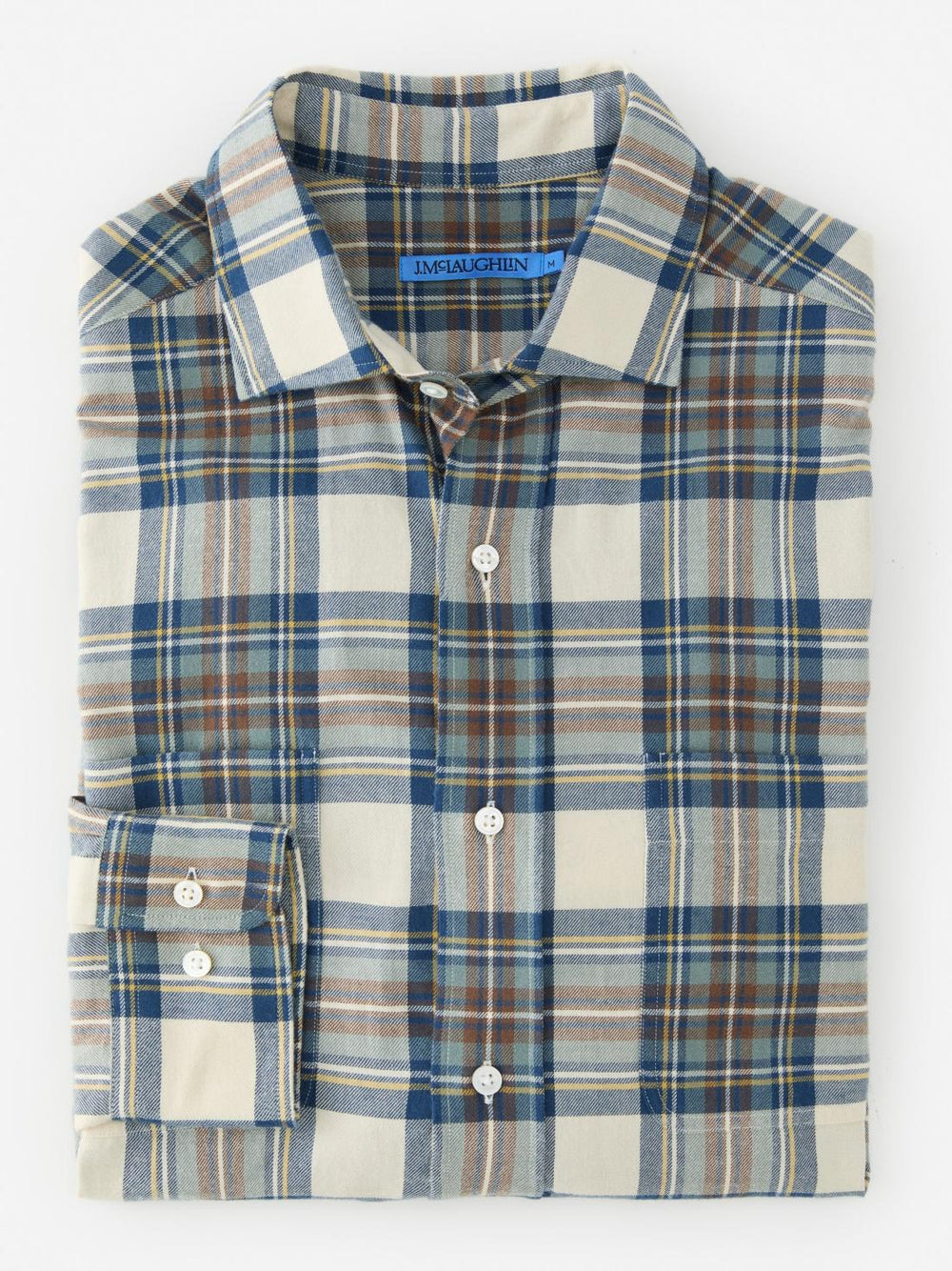 J.McLaughlin Glenmere Classic Fit Flannel Shirt In Plaid Ecru/brown/blue | Men Shirts