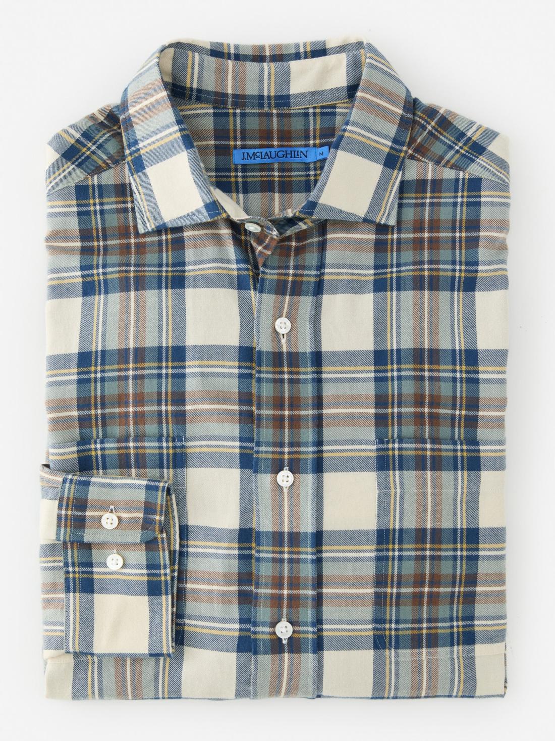 J.McLaughlin Glenmere Classic Fit Flannel Shirt In Plaid Ecru/brown/blue | Men Shirts