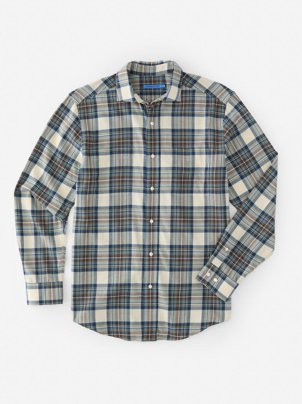 J.McLaughlin Glenmere Classic Fit Flannel Shirt In Plaid Ecru/brown/blue | Men Shirts