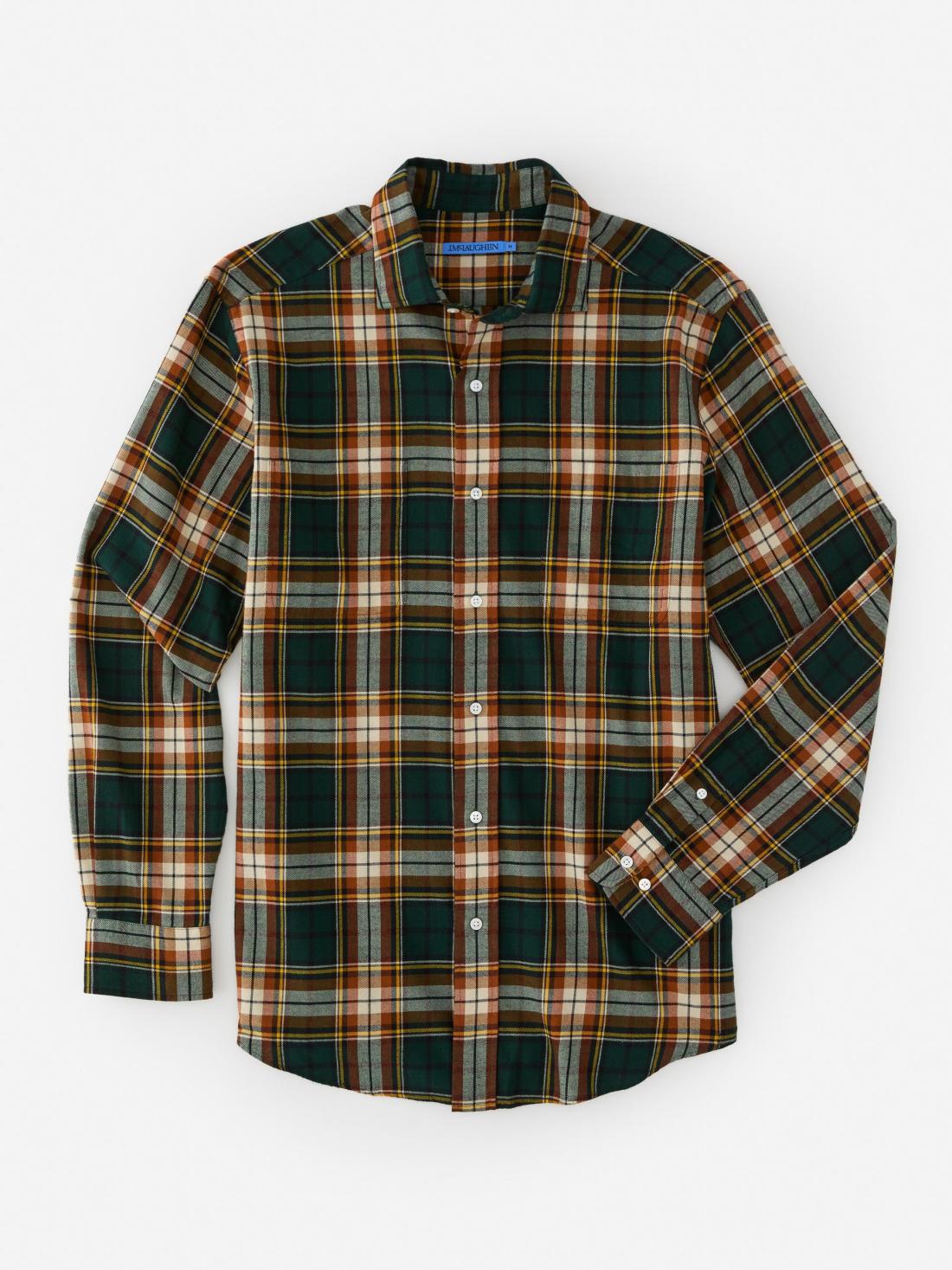 J.McLaughlin Glenmere Classic Fit Flannel Shirt In Plaid Green/brown/gold | Men Shirts