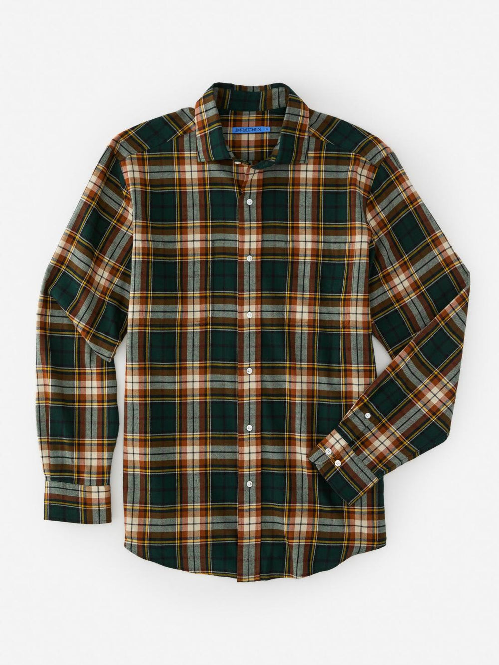 J.McLaughlin Glenmere Classic Fit Flannel Shirt In Plaid Green/brown/gold | Men Shirts