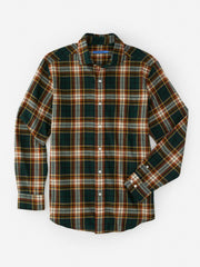J.McLaughlin Glenmere Classic Fit Flannel Shirt In Plaid Green/brown/gold | Men Shirts
