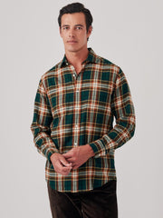 J.McLaughlin Glenmere Classic Fit Flannel Shirt In Plaid Green/brown/gold | Men Shirts