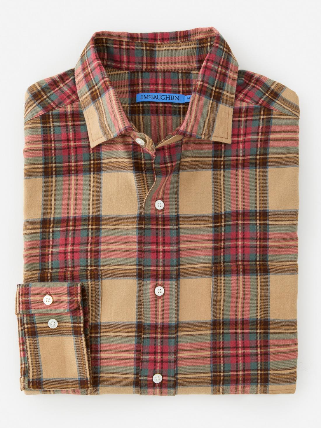 J.McLaughlin Glenmere Classic Fit Flannel Shirt In Plaid Red/beige/green | Men Shirts