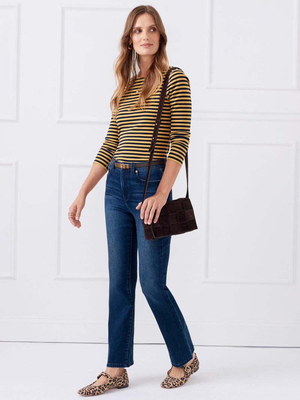 J.McLaughlin Goldie Tee In Stripe Navy/marigold | Women Shirts &amp; Tops