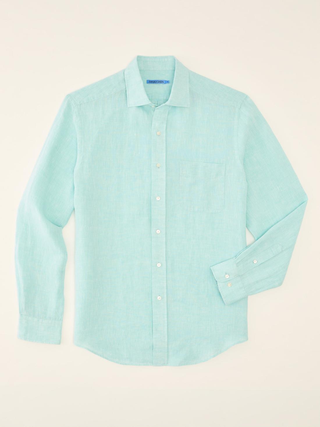 J.McLaughlin Gramercy Classic Fit Linen Shirt Aqua | Men Shirts