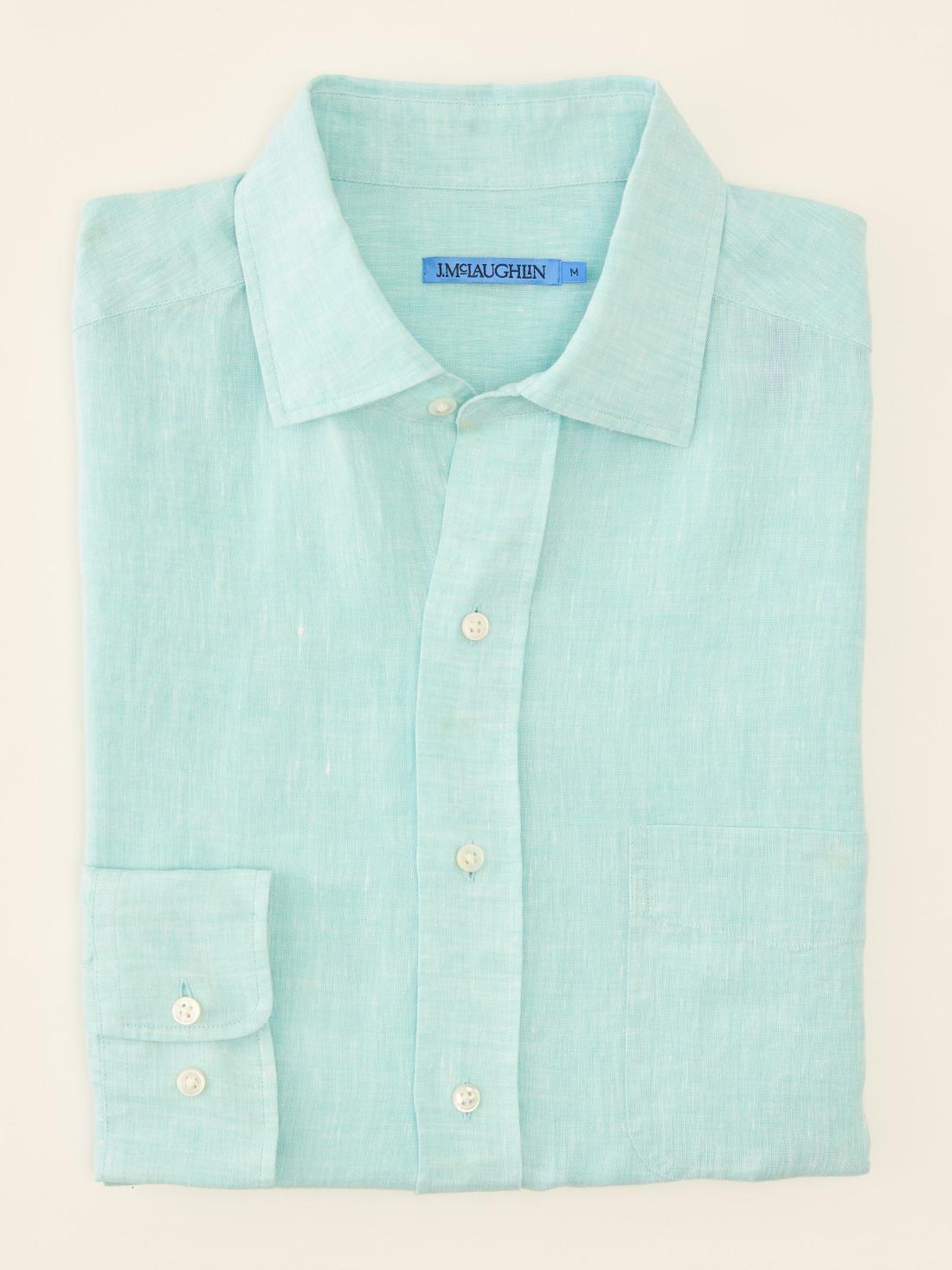J.McLaughlin Gramercy Classic Fit Linen Shirt Aqua | Men Shirts
