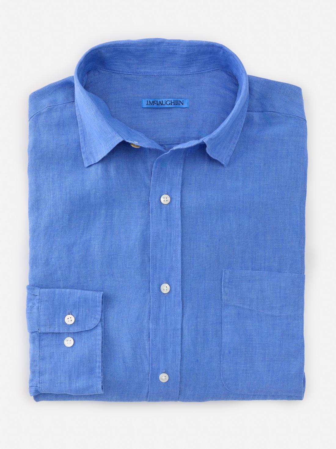 J.McLaughlin Gramercy Classic Fit Linen Shirt French Blue | Men Shirts
