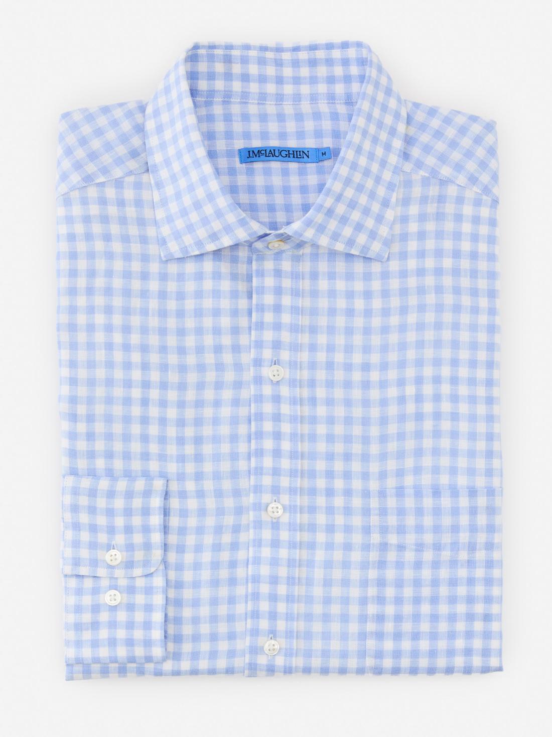 J.McLaughlin Gramercy Classic Fit Linen Shirt In Gingham Blue/white | Men Shirts
