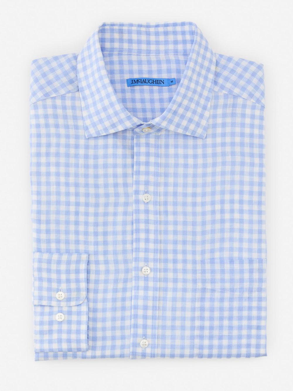 J.McLaughlin Gramercy Classic Fit Linen Shirt In Gingham Blue/white | Men Shirts