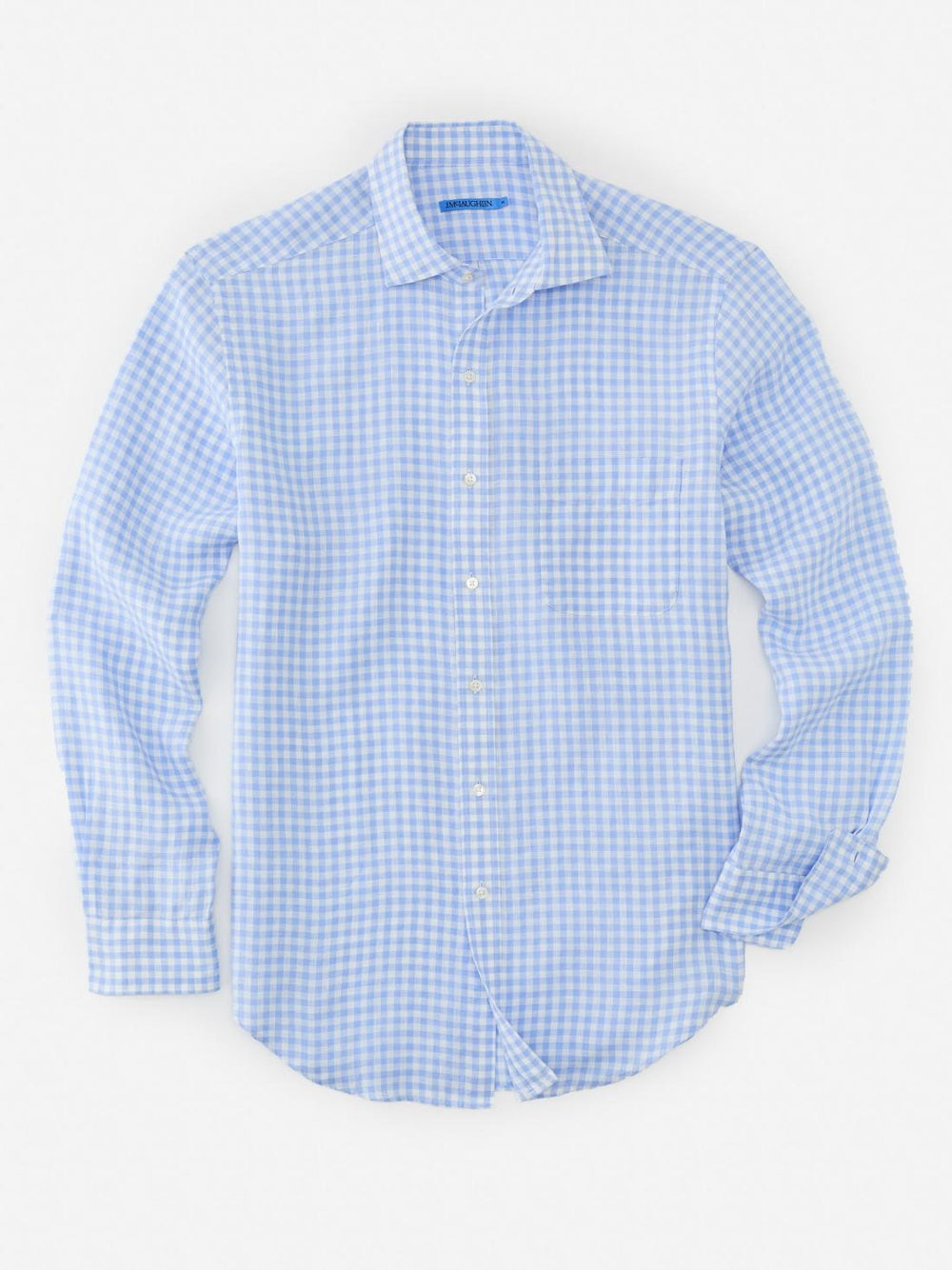 J.McLaughlin Gramercy Classic Fit Linen Shirt In Gingham Blue/white | Men Shirts