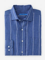 J.McLaughlin Gramercy Classic Fit Linen Shirt In Wide Stripe Blue/white | Men Shirts