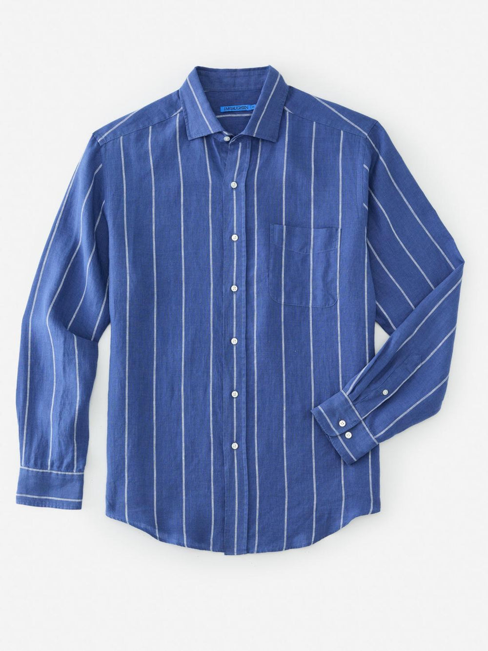 J.McLaughlin Gramercy Classic Fit Linen Shirt In Wide Stripe Blue/white | Men Shirts
