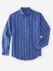 J.McLaughlin Gramercy Classic Fit Linen Shirt In Wide Stripe Blue/white | Men Shirts
