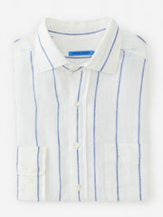 J.McLaughlin Gramercy Classic Fit Linen Shirt In Wide Stripe White/blue | Men Shirts