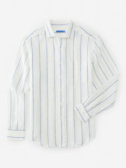 J.McLaughlin Gramercy Classic Fit Linen Shirt In Wide Stripe White/blue | Men Shirts