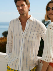 J.McLaughlin Gramercy Classic Fit Linen Shirt In Wide Stripe White/blue | Men Shirts