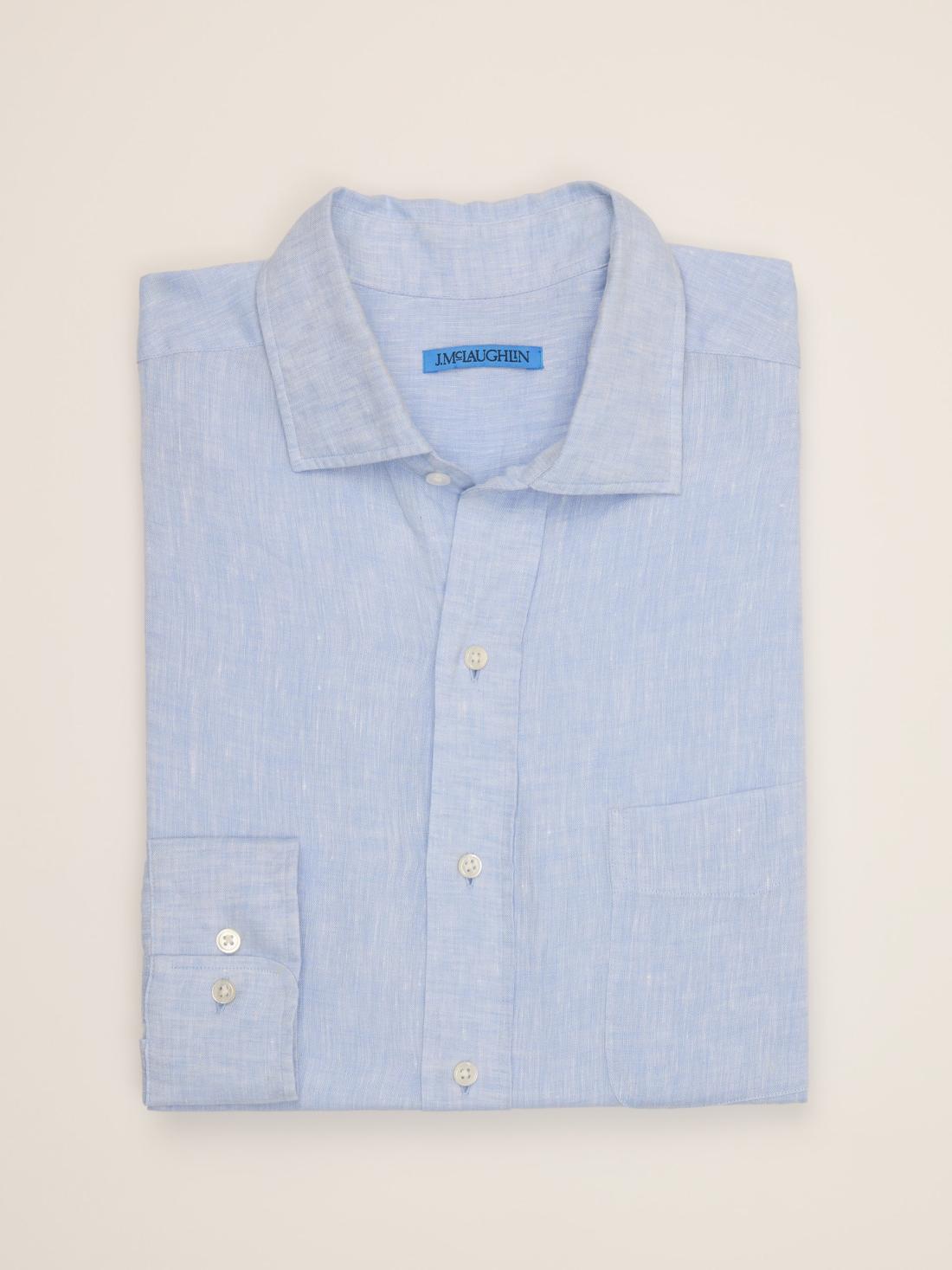 J.McLaughlin Gramercy Classic Fit Linen Shirt Light Denim Blue | Men Shirts