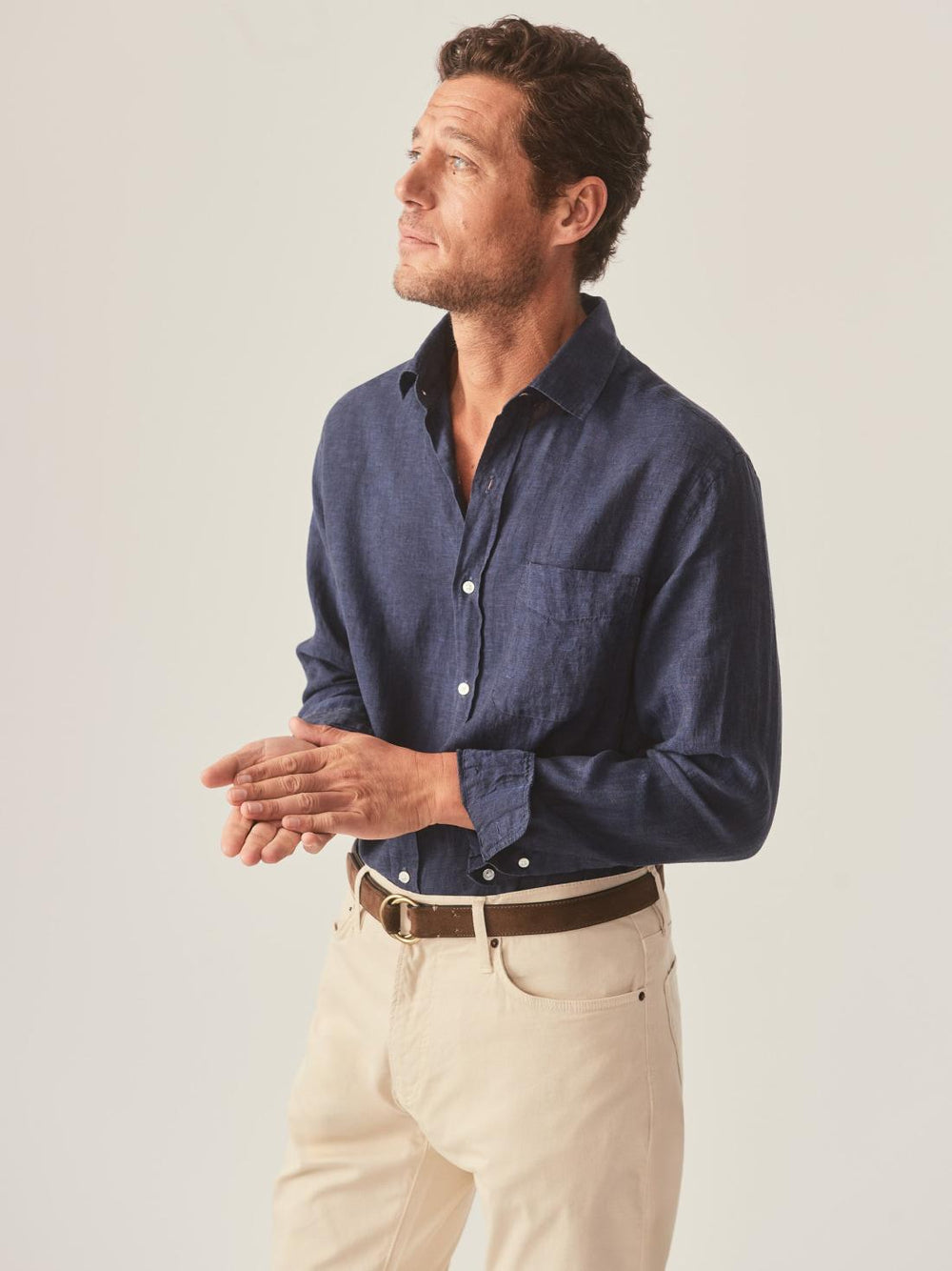 J.McLaughlin Gramercy Classic Fit Linen Shirt Navy | Men Shirts