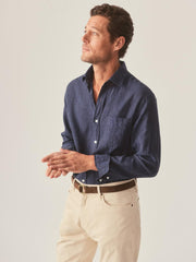 J.McLaughlin Gramercy Classic Fit Linen Shirt Navy | Men Shirts