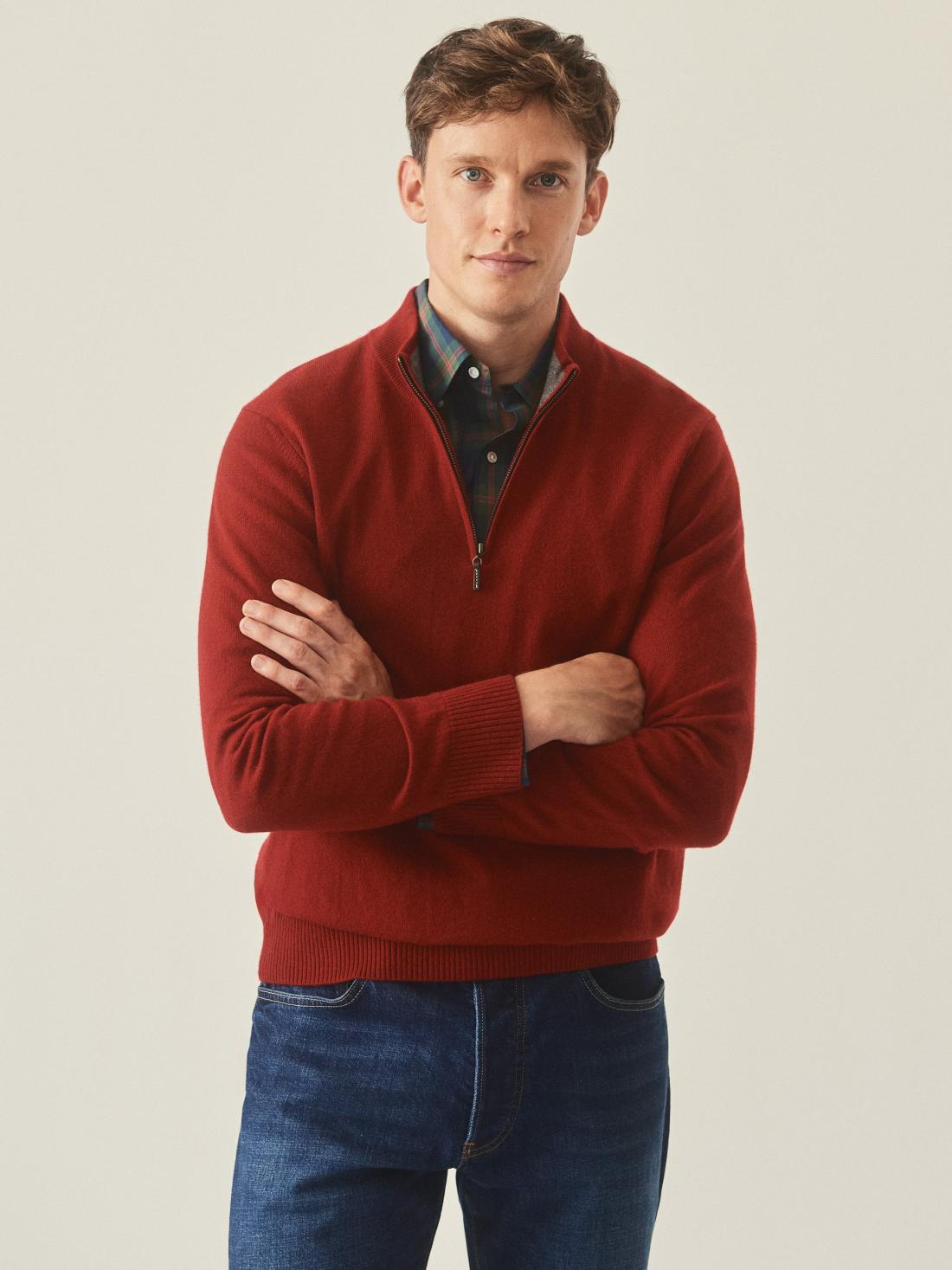 J.McLaughlin Henry Cashmere 1/4 Zip Auburn | Men/Women Sweaters