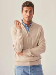 J.McLaughlin Henry Cashmere 1/4 Zip Heather Oatmeal | Men/Women Sweaters