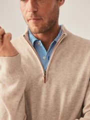 J.McLaughlin Henry Cashmere 1/4 Zip Heather Oatmeal | Men/Women Sweaters