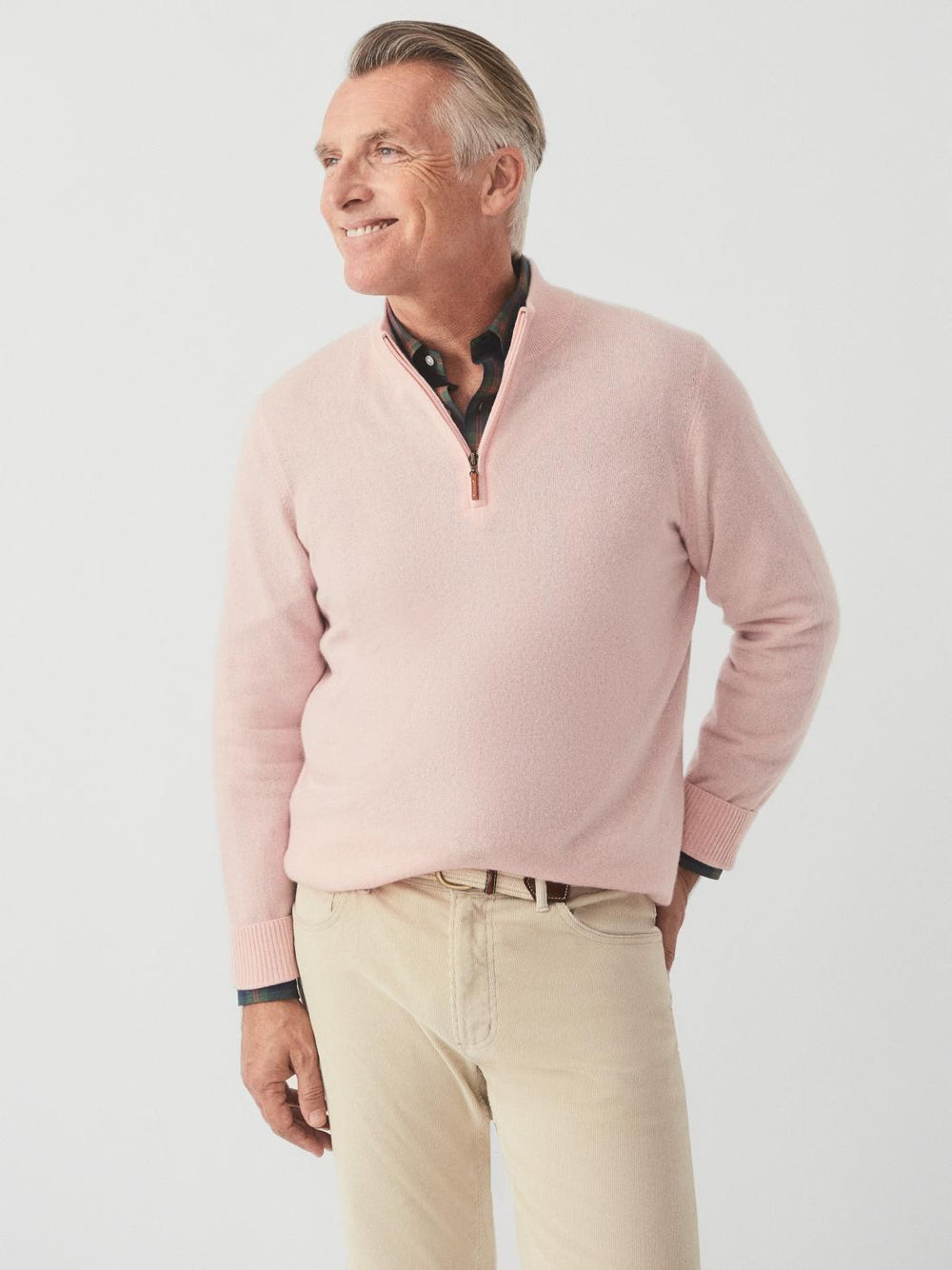 J.McLaughlin Henry Cashmere 1/4 Zip Heather Pink | Men/Women Sweaters
