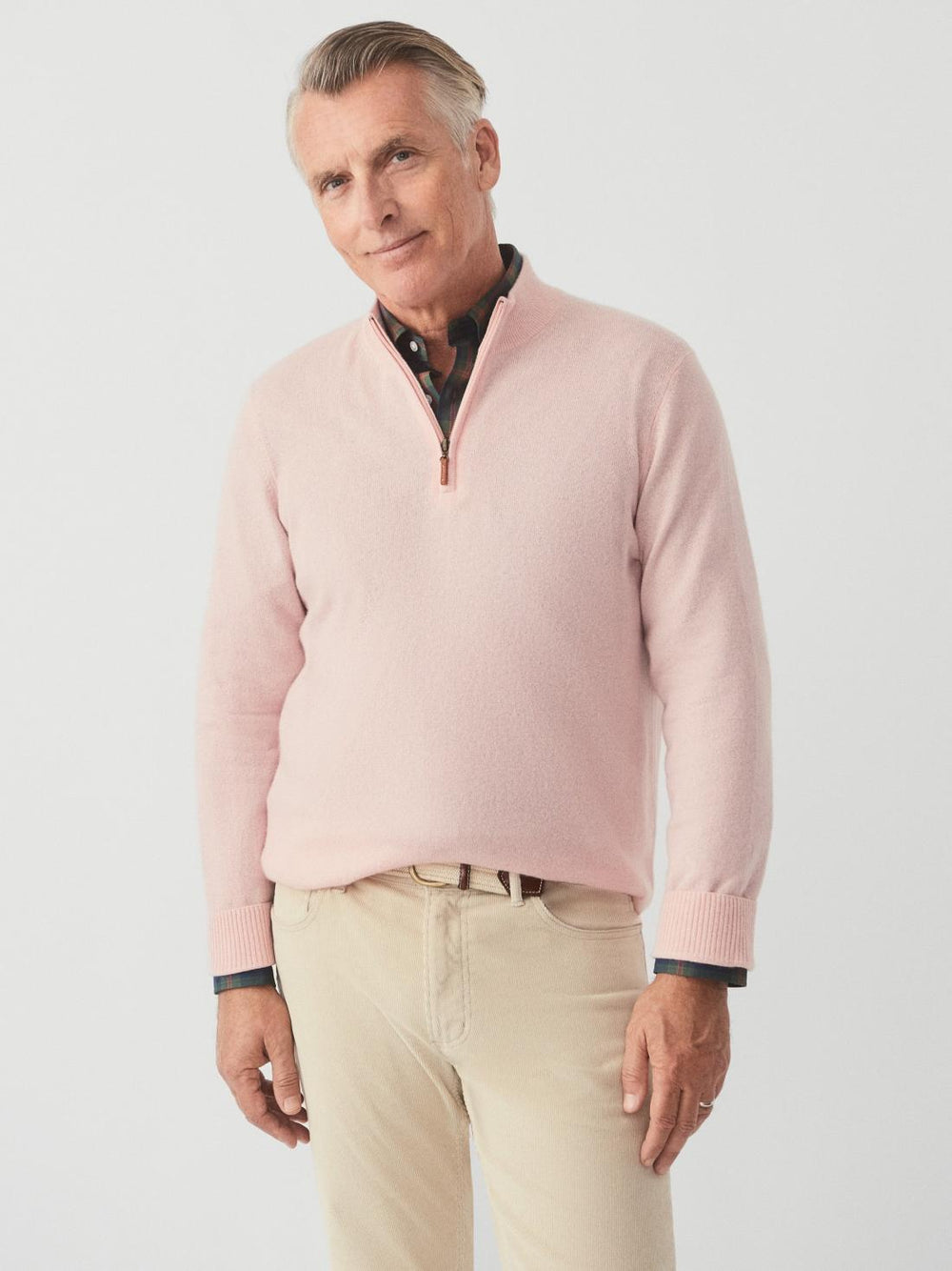 J.McLaughlin Henry Cashmere 1/4 Zip Heather Pink | Men/Women Sweaters