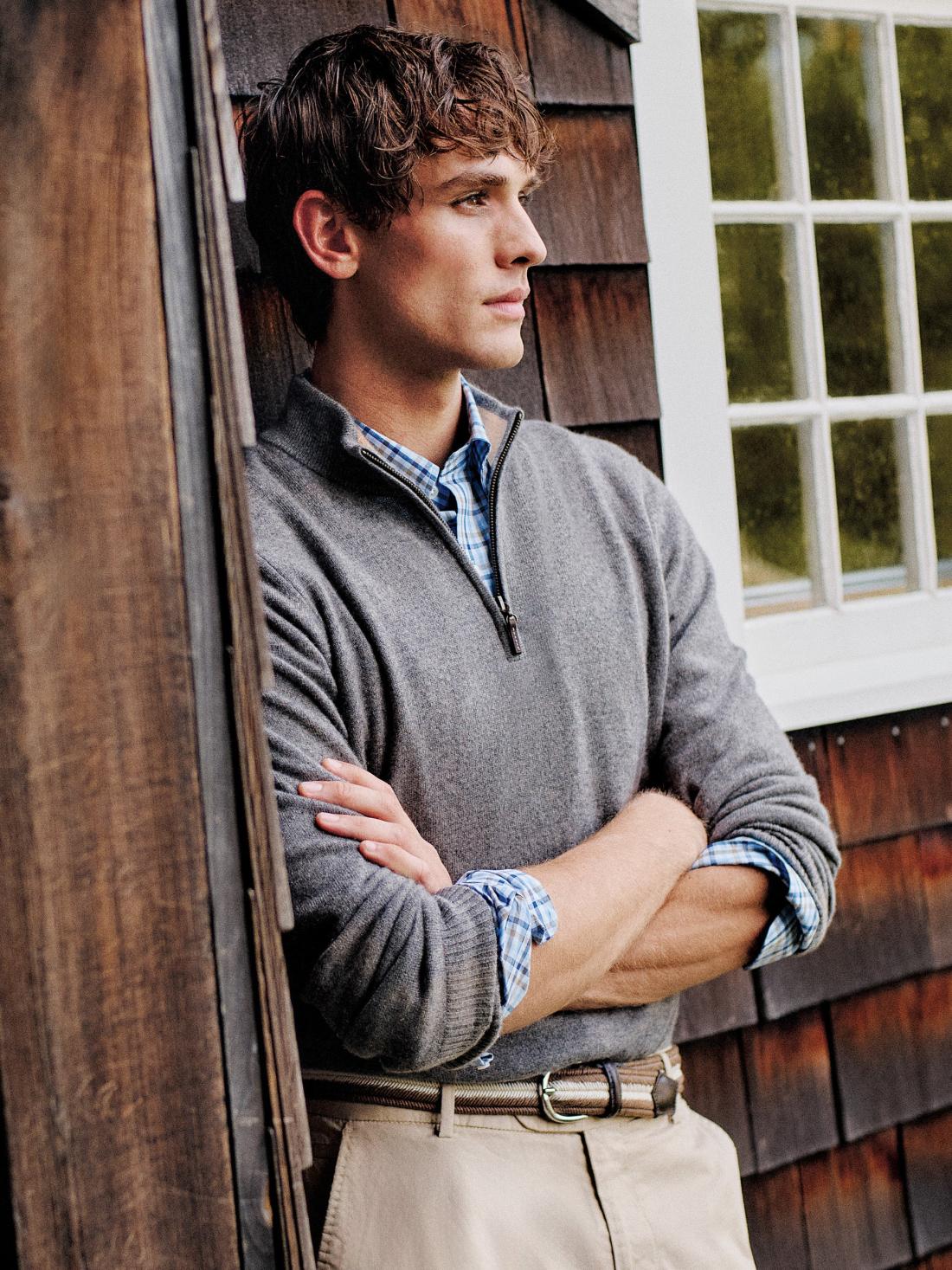 J.McLaughlin Henry Cashmere 1/4 Zip Pewter | Men/Women Sweaters