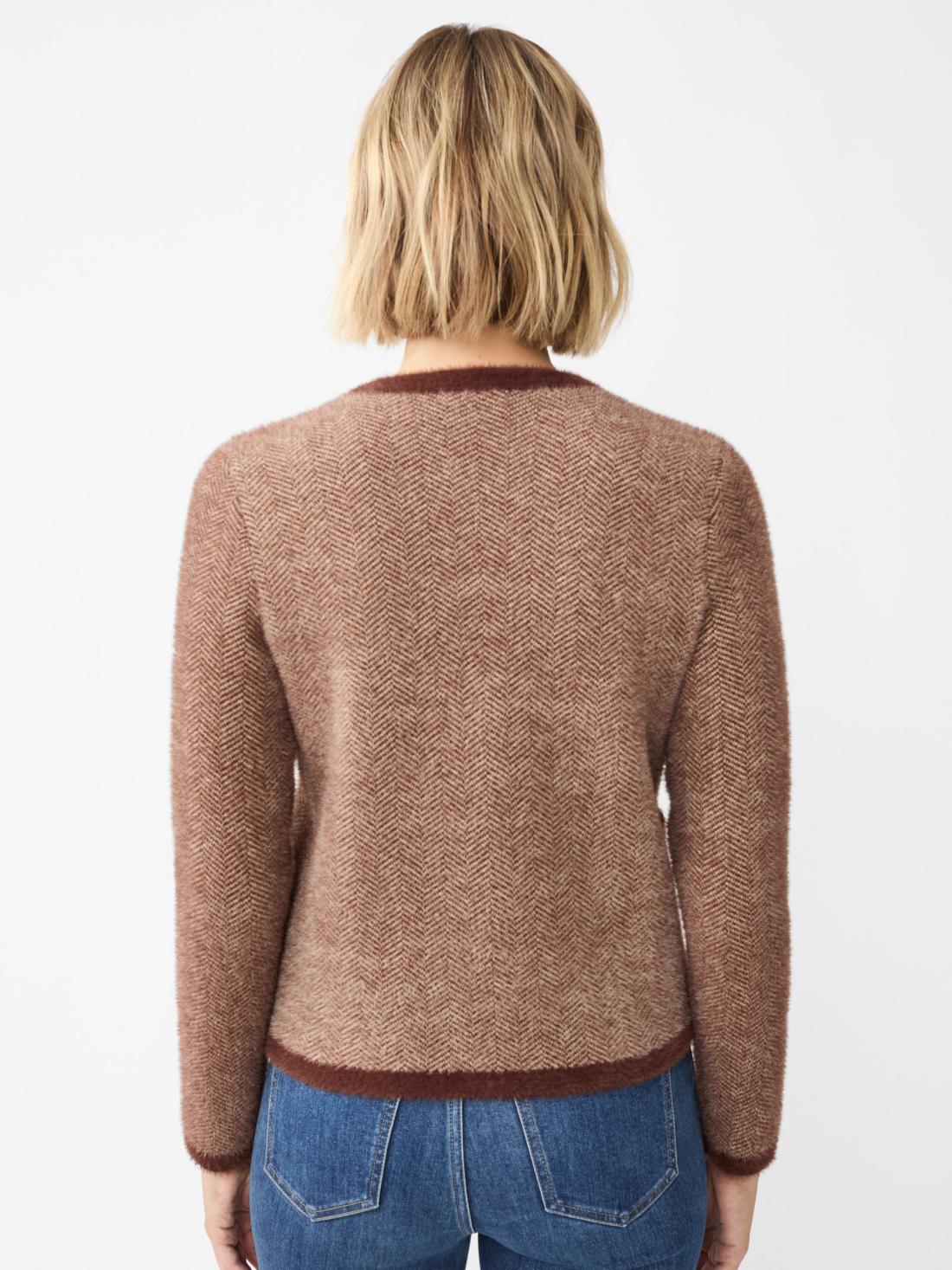 J.McLaughlin Inez Cardigan In Herringbone Jacquard Brown/off White | Women Sweaters