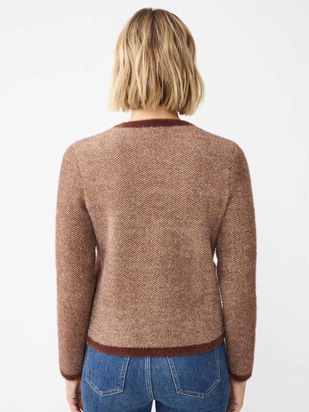 J.McLaughlin Inez Cardigan In Herringbone Jacquard Brown/off White | Women Sweaters