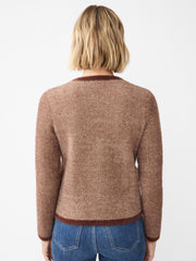 J.McLaughlin Inez Cardigan In Herringbone Jacquard Brown/off White | Women Sweaters