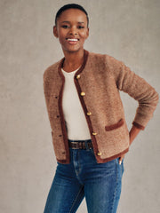 J.McLaughlin Inez Cardigan In Herringbone Jacquard Brown/off White | Women Sweaters