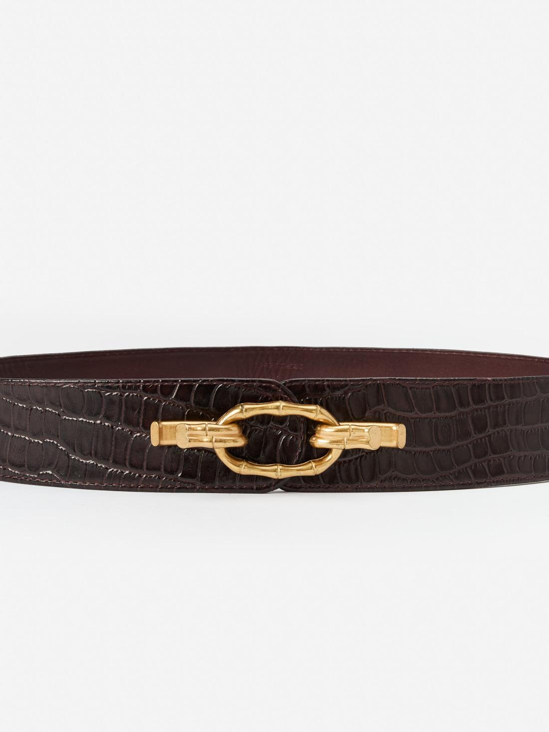 J.McLaughlin Jayna Leather Belt In Crocodile Dark Brown | Women Shoes &amp; Accessories