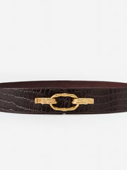 J.McLaughlin Jayna Leather Belt In Crocodile Dark Brown | Women Shoes &amp; Accessories