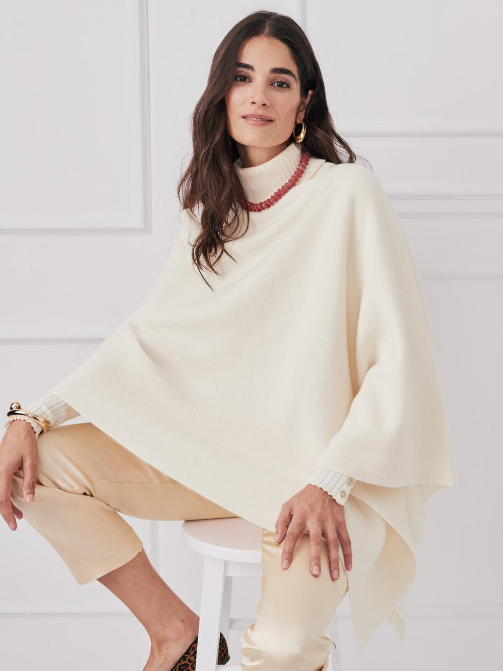 J.McLaughlin Journee Wool Cashmere Poncho Cream | Women Wraps &amp; Ponchos