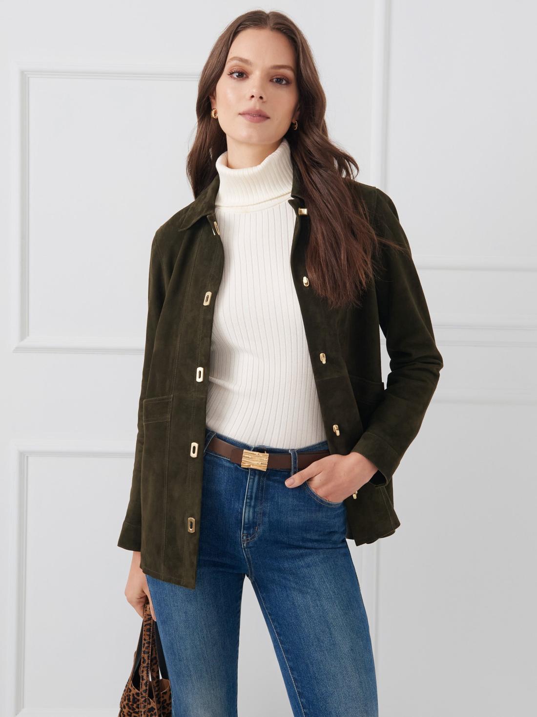 J.McLaughlin Kavya Suede Jacket Olive | Women Jackets
